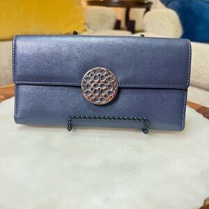 Coach Navy Blue Wallet with Silver Accent